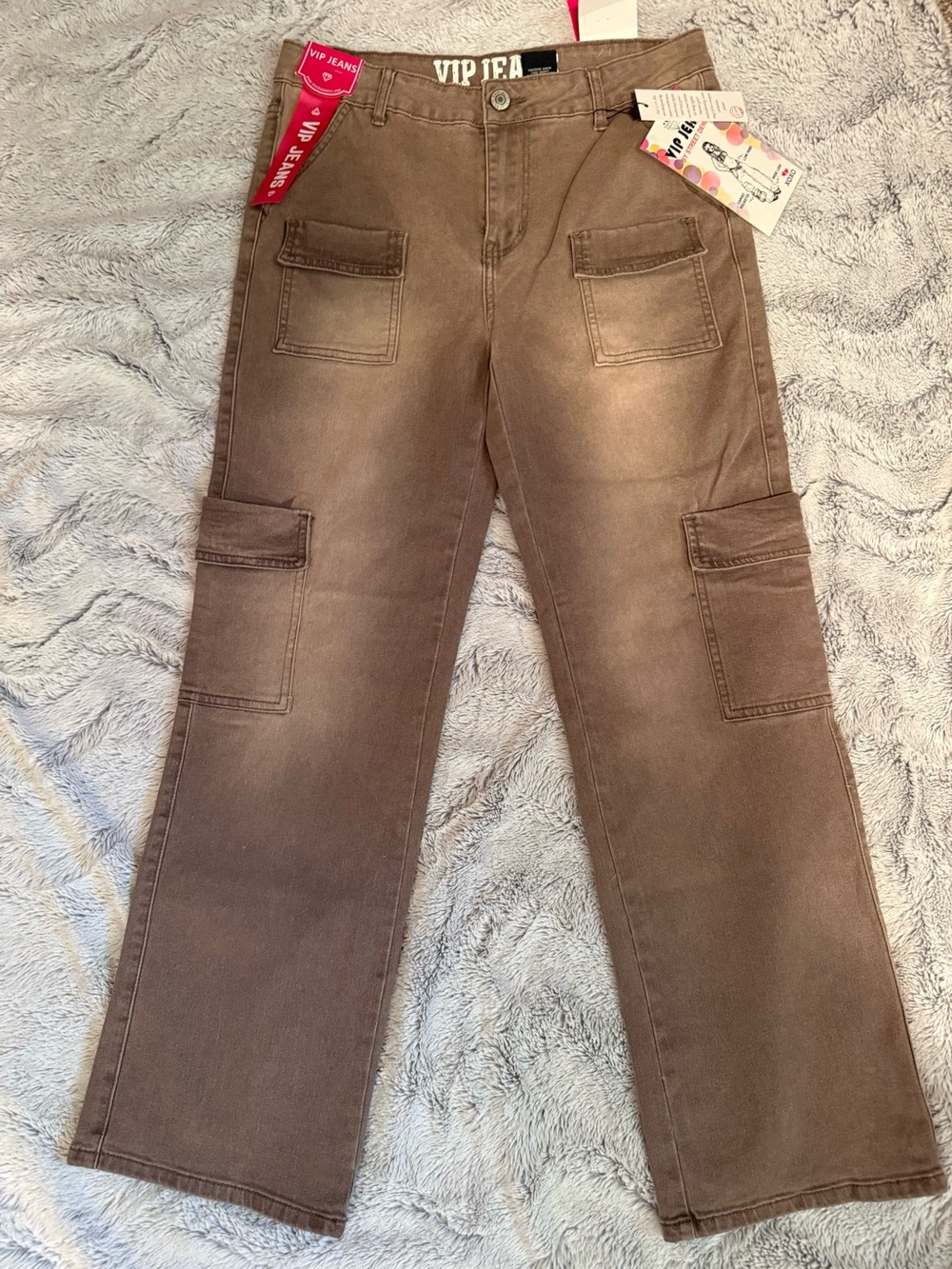 VIP Jeans brown washed faded cargo jeans size 13/31